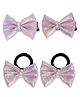 Ribbon candy Set Of 2 Bow Shimmer Applique Detailed & Pearls Embellished Hair Clip & Rubber Band Set - Lavender