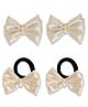 Ribbon candy Set Of 2 Bow Shimmer Applique Detailed & Pearls Embellished Hair Clip & Rubber Band Set - White