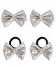 Ribbon candy Set Of 2 Bow Shimmer Applique Detailed & Pearls Embellished Hair Clip & Rubber Band Set - Silver