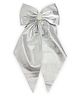 Ribbon candy Bow Foil Applique Detailed & Pearls Embellished Barette Clip - Sliver