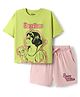 Pine Kids Disney 100% Cotton Oversize Drop Shoulder Half Sleeve Short Night Suit With Disney Princess Graphics - Light Green & Pink