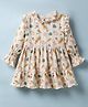 CUCUMBER Interlock Knit Full Sleeves Fruits Printed Tiered Frock With Frill Detailing - Cream