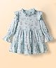 CUCUMBER Interlock Knit Full Sleeves Animal Printed Tiered Frock With Frill Detailing - Light Blue