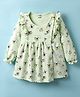 CUCUMBER Interlock Knit Full Sleeves Animal & Text Printed Frock With Frill Detailing - Light Green
