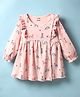 CUCUMBER Interlock Knit Drop Shoulder Full Sleeves Bird Printed Frock - Baby Pink