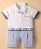 Mini Taurus Interlock Knit Half Sleeves Collared Romper with Stripes & Bow Applique - Navy Blue