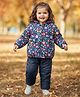 Babyhug Woven Full Sleeves Quilted Polyfill Hooded Heavy Winter Wear Suit Set With Polyfill Quilted Pant with Floral Print - Navy Blue