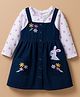Babyhug Cotton Woven Frock & Full Sleeves Inner Tee With Floral Print & Bunny Embroidery - Blue & White
