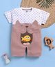 TOONYPORT Cotton Knit Half Sleeves Cat & Fish Printed Romper - Brown