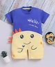 TOONYPORT Cotton Knit Half Sleeves Hello Text & Dinosaur Printed Romper - Yellow & Blue
