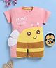 TOONYPORT Cotton Knit Half Sleeves Moms Babee Text & Honey Bee Printed Romper - Pink