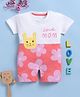 TOONYPORT Cotton Knit Half Sleeves Love Mom Text & Floral Printed Romper - Pink