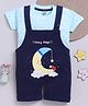 TOONYPORT Cotton Knit Cozy Days Text Printed Dungaree & Half Sleeves Tee Set - Navy Blue