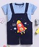 TOONYPORT Cotton Knit Space Theme Printed Dungaree & Half Sleeves Tee Set - Navy Blue