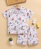 TOONYPORT Cotton Knit Half Sleeves Baby Animals Printed Coordinating Shirt & Shorts Set - White