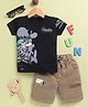 TOONYPORT Cotton Knit Half Sleeves Hunter Text Printed Tee & Shorts Set - Black