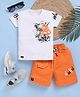 TOONYPORT Cotton Knit Half Sleeves Wild Bird Text Printed Tee & Shorts Set - White & Orange