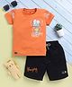 TOONYPORT Cotton Knit Half Sleeves Frog Printed Tee & Shorts Set - Orange & Black