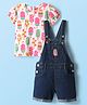 Babyhug Single Jersey Knit Half Sleeves T-Shirt with Dungaree & Ice -Cream Print - Pink & Navy Blue