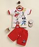 UNO KIDS Interlock Knit Mickey & Friends Featuring Half Sleeves Characters Printed Tee & Coordinating Short Set - Red