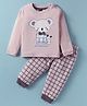 Mini Taurus Interlock Knit Full Sleeves Night Suit With Animal Print & Bow Applique - Baby Pink