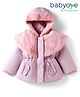 Babyoye Woven Full Sleeves Solid Dyed Hooded Padded Jacket With Fur Detailing - Light Pink