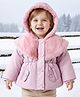 Babyoye Woven Full Sleeves Solid Dyed Hooded Padded Jacket With Fur Detailing - Light Pink