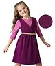 Hola Bonita Cotton Knit Three Fourth Sleeves Solid Dress with Belt - Wine