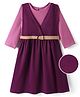 Hola Bonita Cotton Knit Three Fourth Sleeves Solid Dress with Belt - Wine