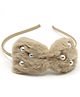 Pihoo Bow Applique & Fur Detailed Pearls Embellished Hair Band - Brown