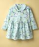 CUCUMBER Sinker Knit Full Sleeves Floral & Birds Printed Shirt Dress With Collar Neck - Light Blue