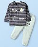 CUCUMBER Sinker Knit Full Sleeves Striped T-Shirt & Lounge Pant Set with Kayak Print - Charcoal Grey