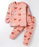CUCUMBER Sinker Knit Full Sleeves Co-Ord Night Suit with  Animal Print - Coral