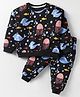 CUCUMBER Sinker Knit Full Sleeves Co-Ord Night Suit With Sea Animals Print - Black