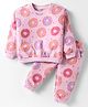 CUCUMBER Sinker Knit Full Sleeves Co-Ord Night Suit With Donut & Heart Print - Pink