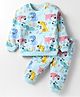 CUCUMBER Sinker Knit Full Sleeves Co-Ord Night Suit With Dog Print - Light Blue