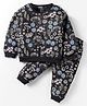 CUCUMBER Sinker Knit Full Sleeves Co-Ord Night Suit with  Floral Print - Black