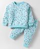 CUCUMBER Sinker Knit Full Sleeves Co-Ord Night Suit With Unicorn Print - Light Blue