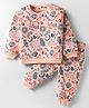 CUCUMBER Sinker Knit Full Sleeves Co-Ord Night Suit With Bird & Floral Print - Peach