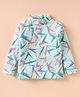 CUCUMBER Sinker Knit Full Sleeves High Neck T-Shirt with Abstract Print - Light Blue