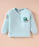 CUCUMBER Sinker Knit Full Sleeves Henley Neck T-Shirt with Football Text Embroidery - Light Blue