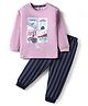 CUCUMBER Sinker Knit Full Sleeves Night Suit With Skateboarding Print - Pink