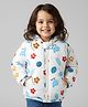 Mark & Mia Woven Full Sleeves Hooded Padded Jacket With Floral Print & Ear Applique - White