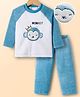 Mark & Mia Fur Woven Full Raglan Sleeves Winter Wear Night Suit with Monkey Embroidery - Blue & White