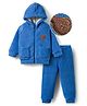 Mark & Mia Knit Full Raglan Sleeves Winter Wear Hooded Fur SweatJacket & Lounge Pant Set Bear Embroidery - Blue