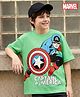 Pine Kids Marvel Single Jersey Knit Drop Shoulder Half Sleeves Oversized T-Shirt with Captain America Graphics - Green