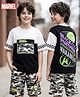 Pine Kids Marvel Single Jersey Knit Half Drop Shoulder Sleeves Oversized T-Shirt & Shorts Set with Front & Back Black Panther Graphics & Pocket Detailing - Multicolor