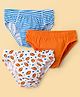 Honeyhap  Premium Cotton Knit Briefs With Bio Finish & Stripes Pack of 3 - Bright White & Russet Orange