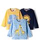 Babyhug 100% Cotton Knit Full Sleeves T-Shirt with Animal Graphic Pack of 3 - Navy Blue Yellow & Light Blue