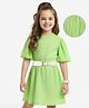 Hola Bonita Knit Half Sleeve Textured Solid Dress With Belt - Green